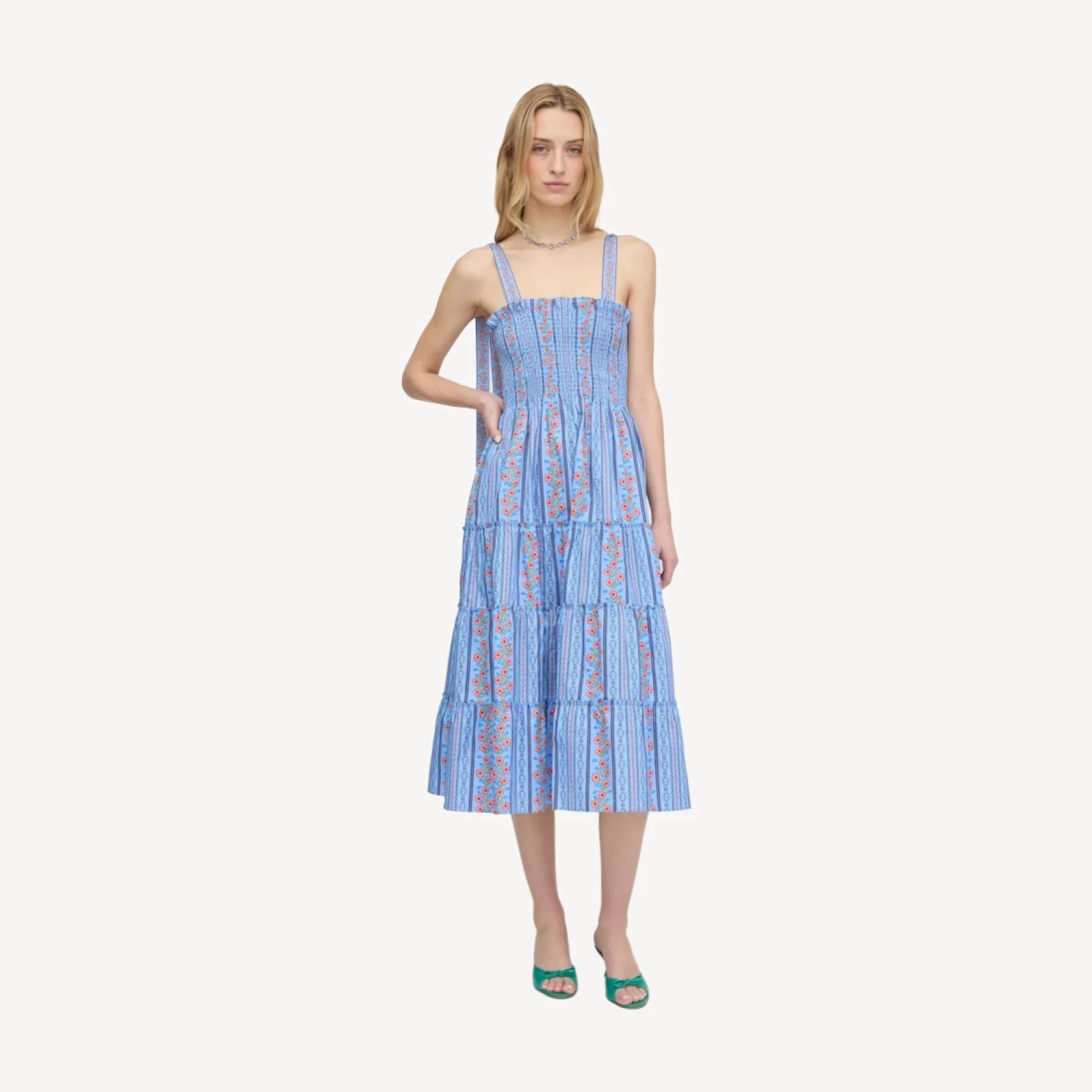 The Ribbon Ellie Nap Dress - Blue Floral Batik Stripe