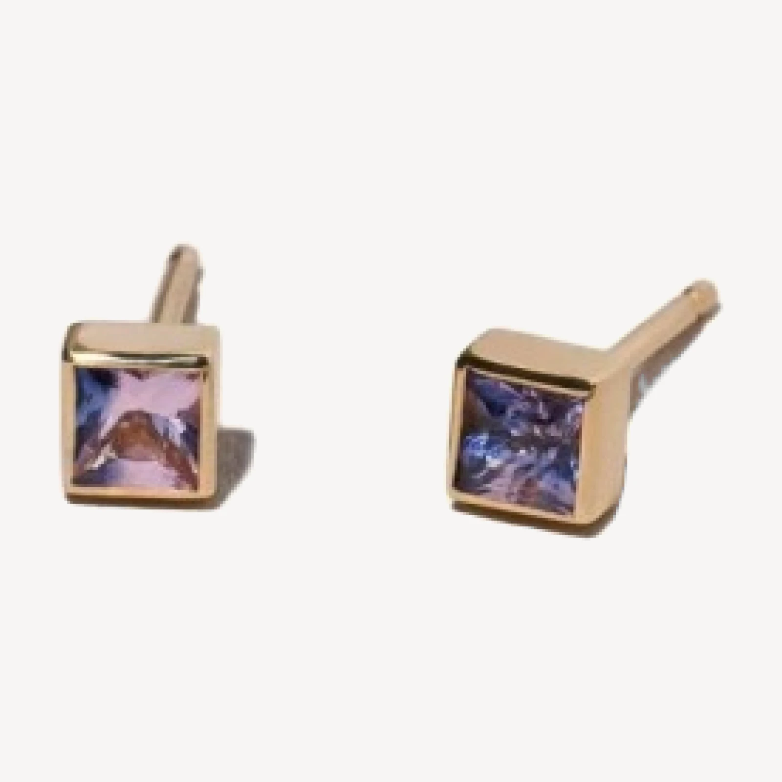 Square Frame Stud Earrings - Petite Pink Purple Sapphire