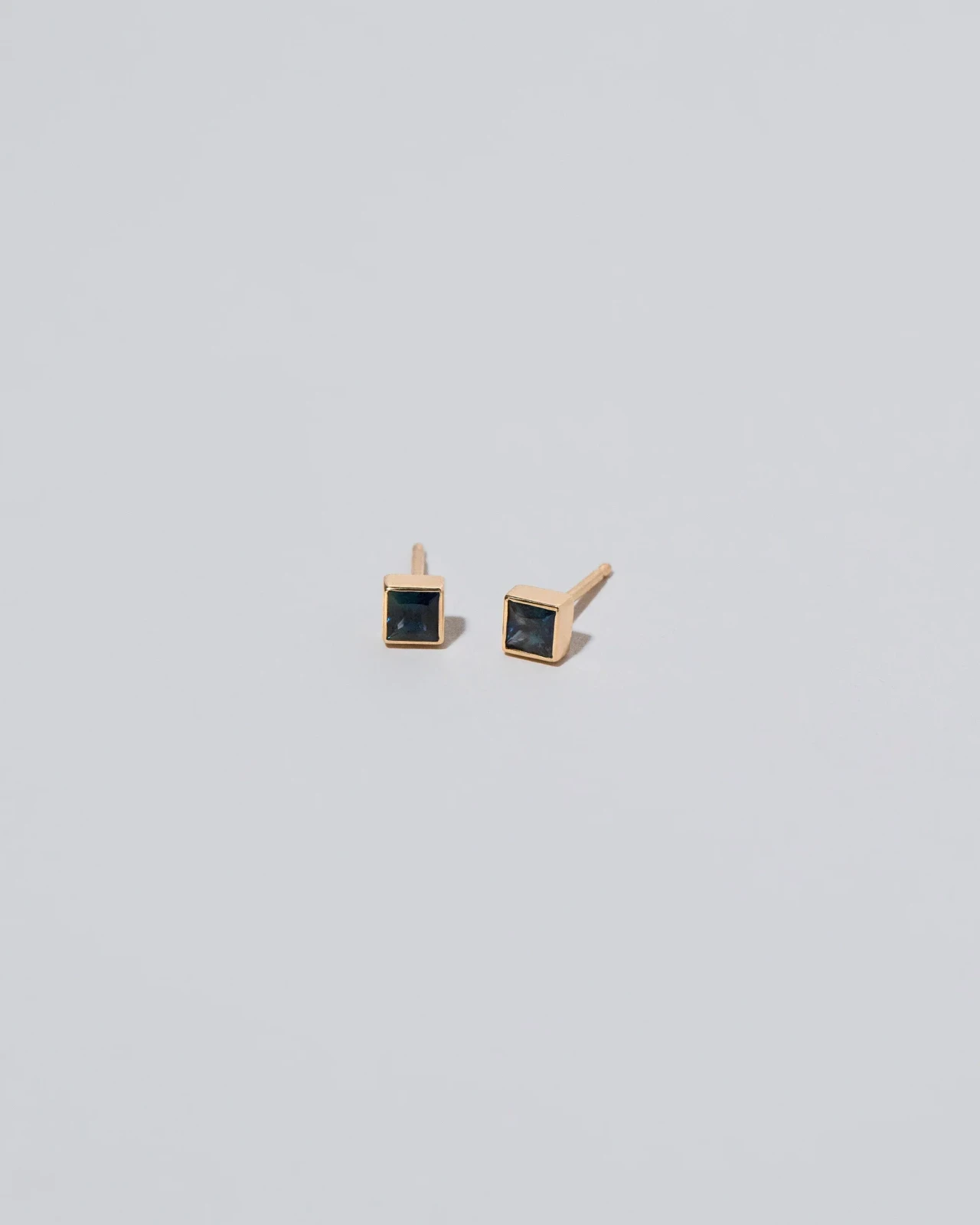 Square Frame Stud Earrings - Petite Teal Sapphire