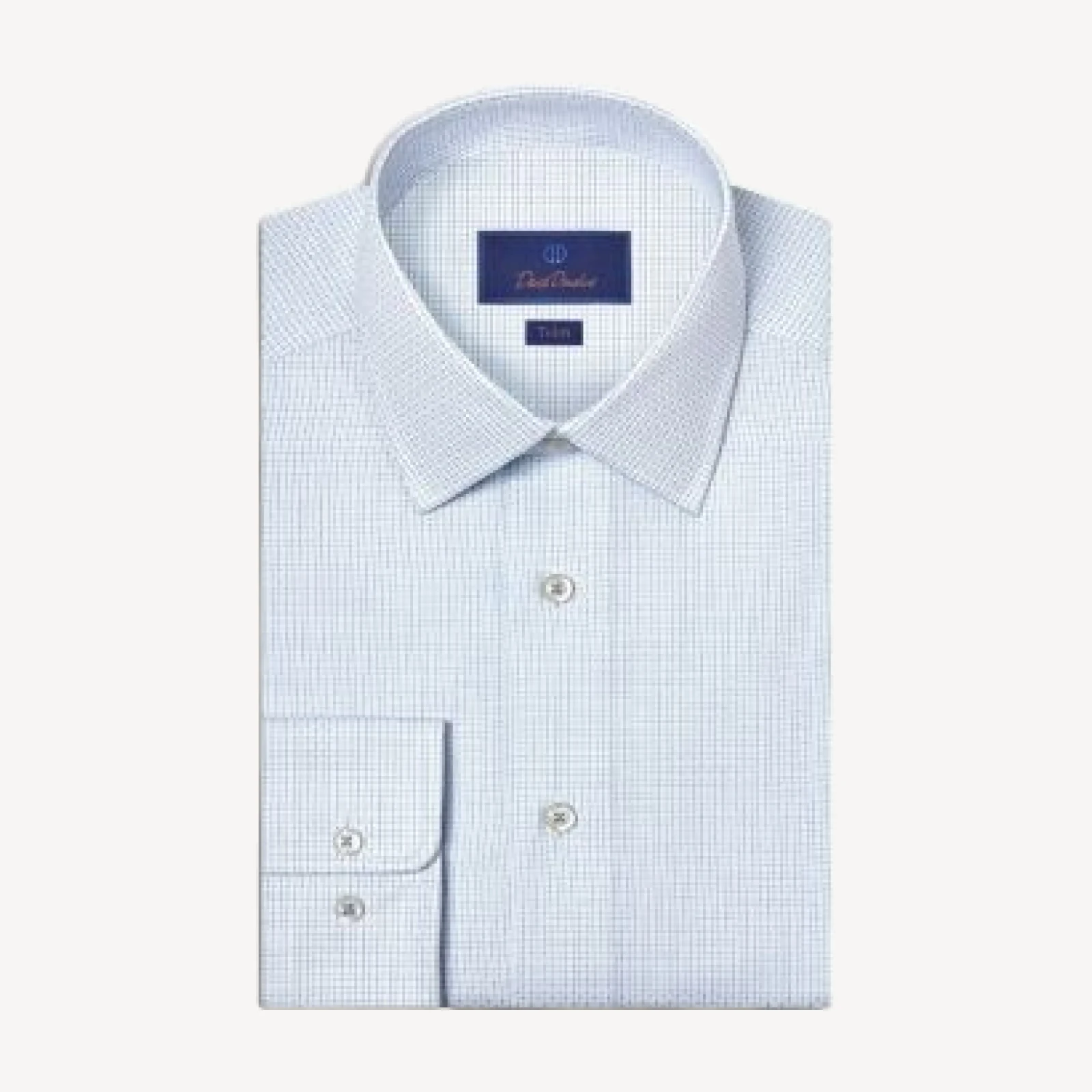 David Donahue Trim Fit Dobby Micro Grid Dress Shirt
