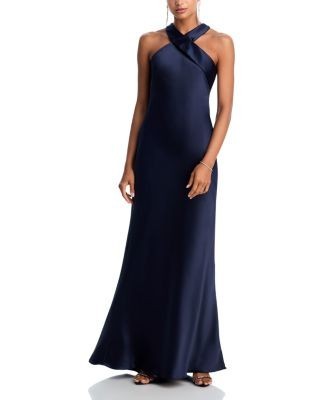 Aqua Sleeveless Satin Gown - Exclusive