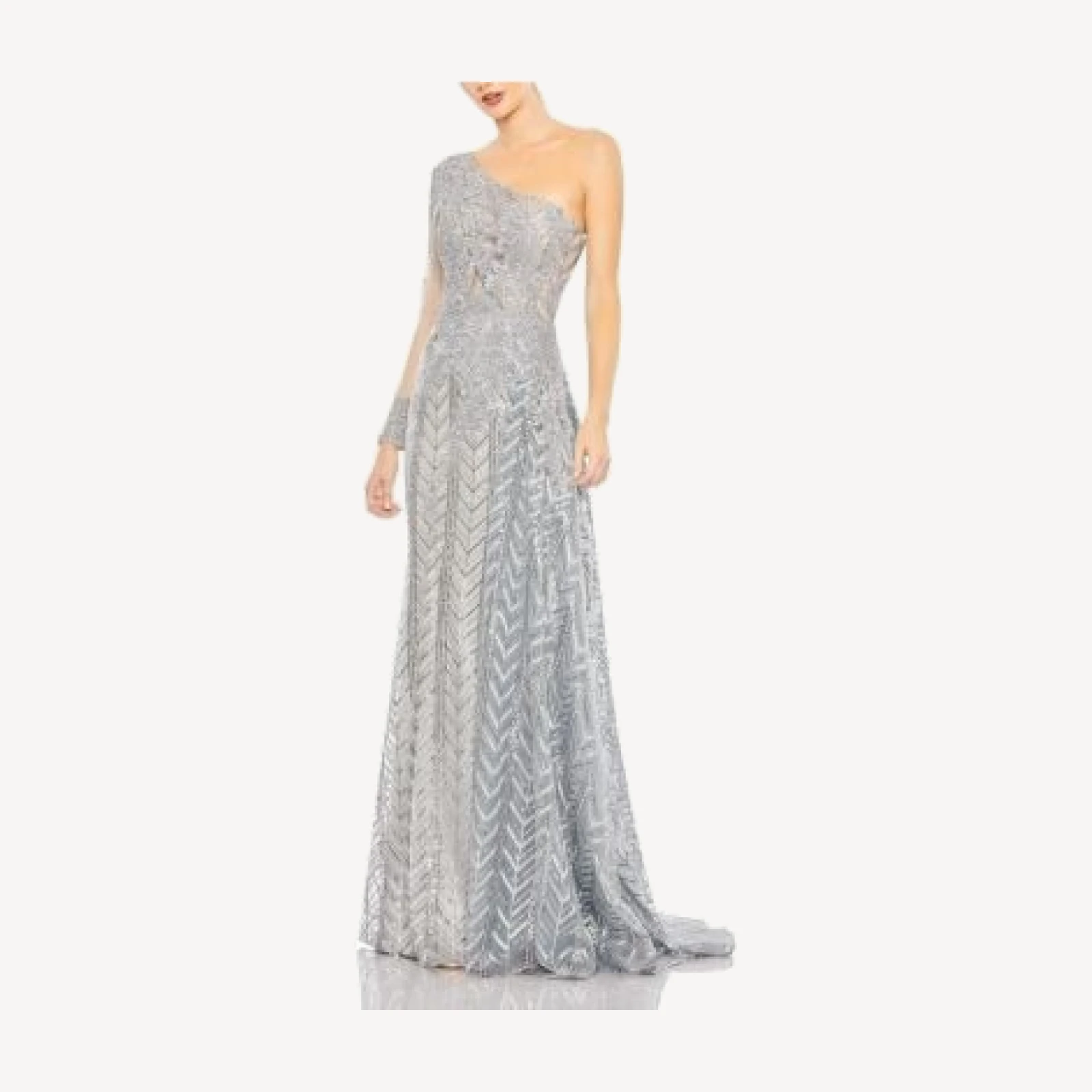 Mac Duggal Asymmetric Hand-Beaded Mesh Dress