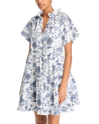 Aqua Toile Short Sleeve Mini Dress - Exclusive
