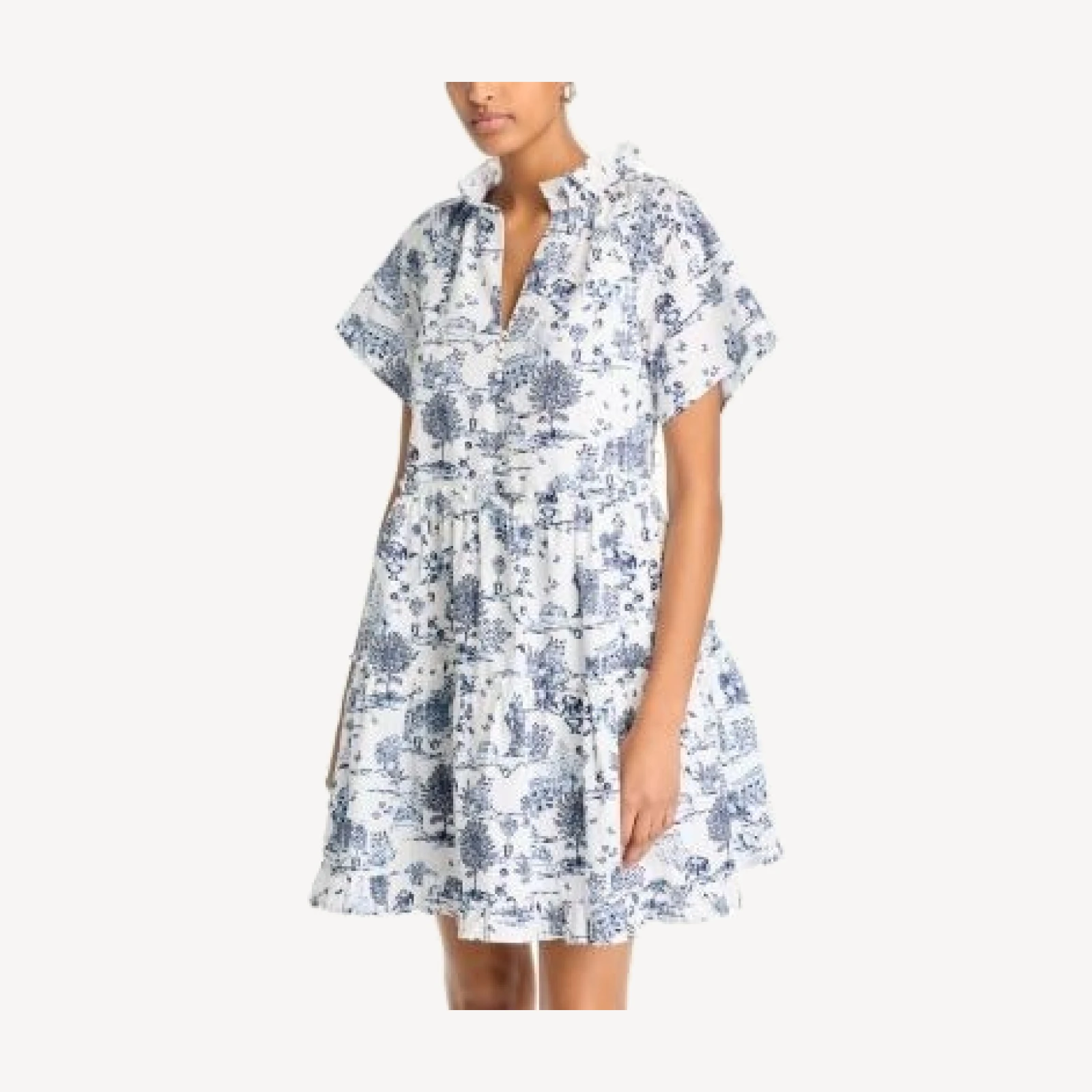 Aqua Toile Short Sleeve Mini Dress - Exclusive