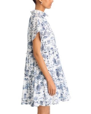 Aqua Toile Short Sleeve Mini Dress - Exclusive