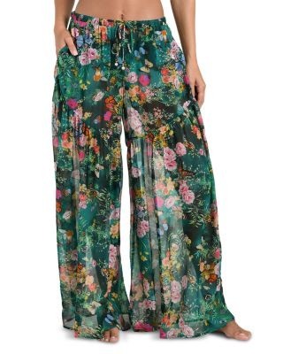 L'Agence Sharon Charonda Butterfly Sheer Wide Leg Pants Swim Cover-Up