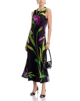 Aqua Floral Satin Midi Dress - Exclusive