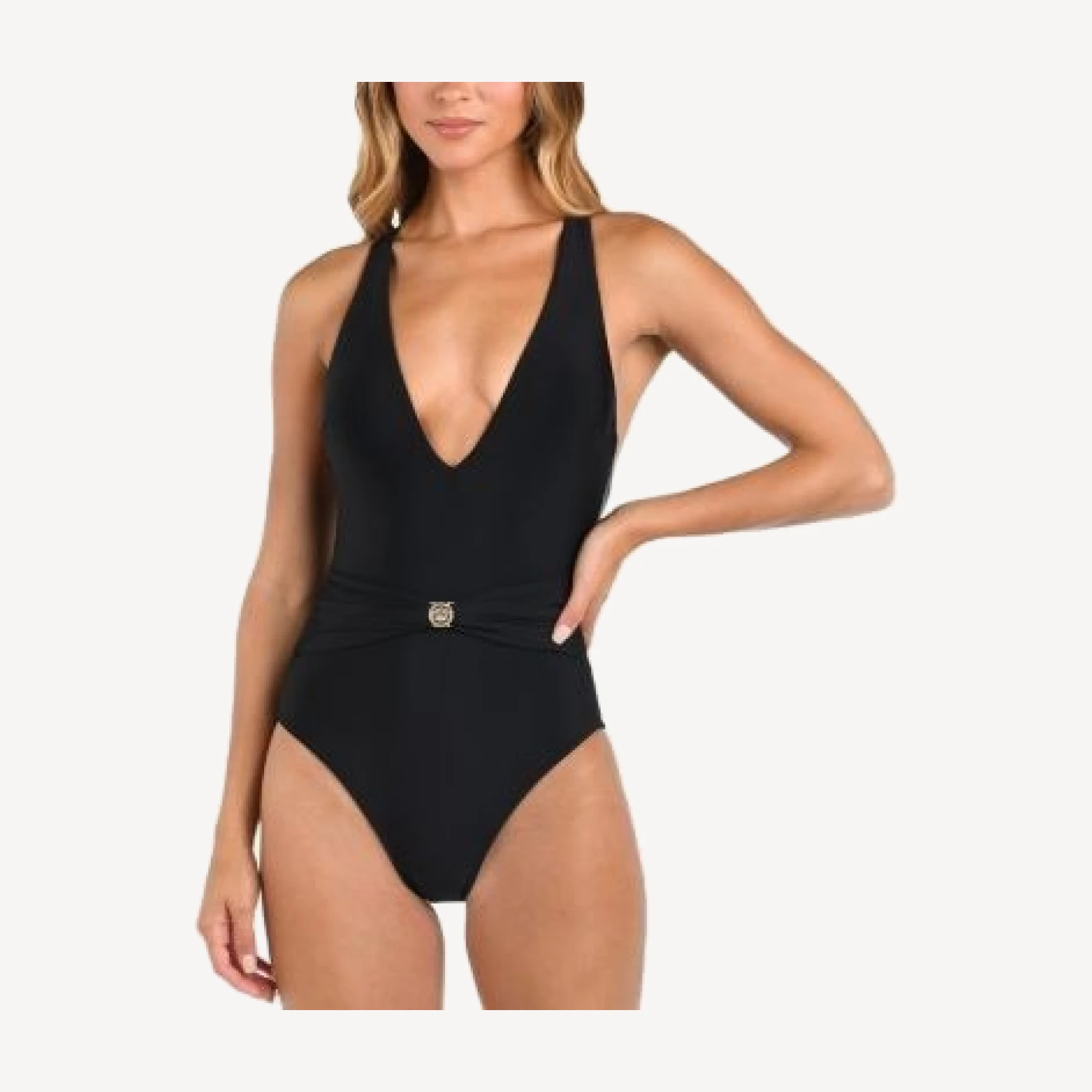 L'Agence Lisa Solids Plunge Neck One Piece Swimsuit