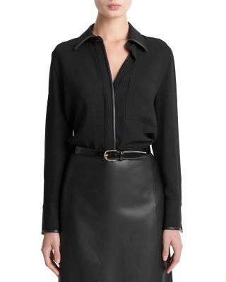 Vince Faux Leather Trim Blouse
