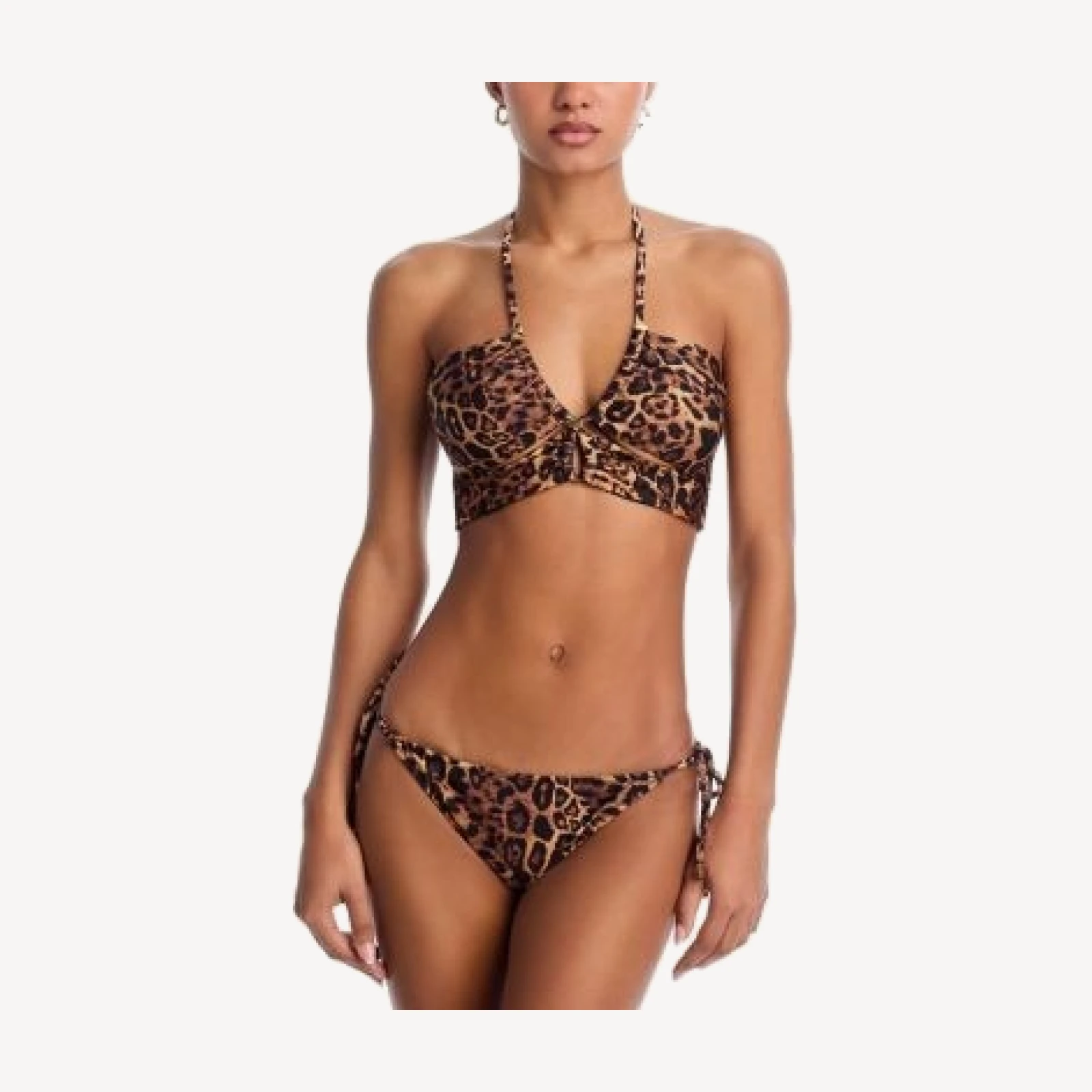 L'Agence Sirena Patch Leopard Halter Bra Bikini Top