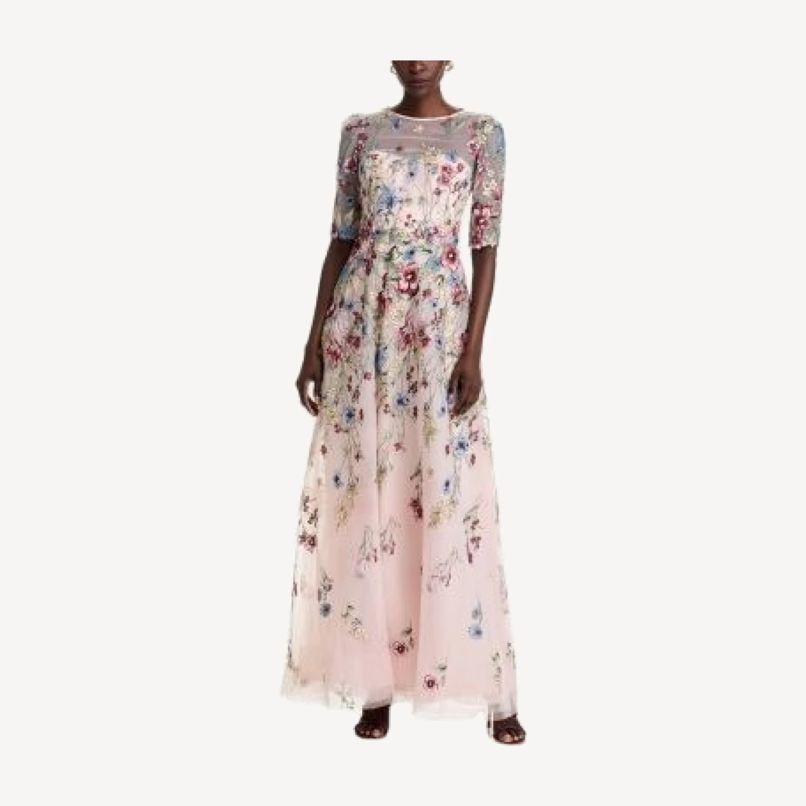 Teri Jon by Rickie Freeman Floral Embroidered Tulle Gown