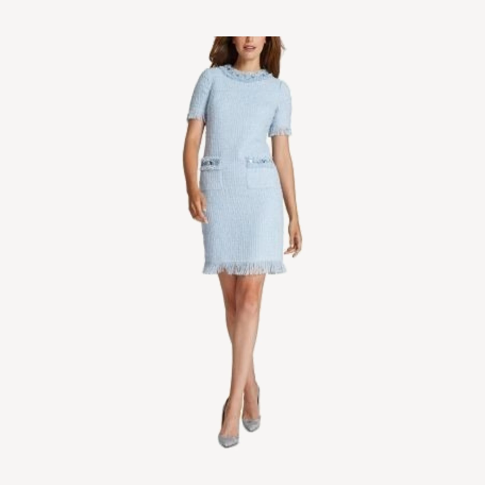 Teri Jon By Rickie Freeman Beaded Fringe Tweed Dress