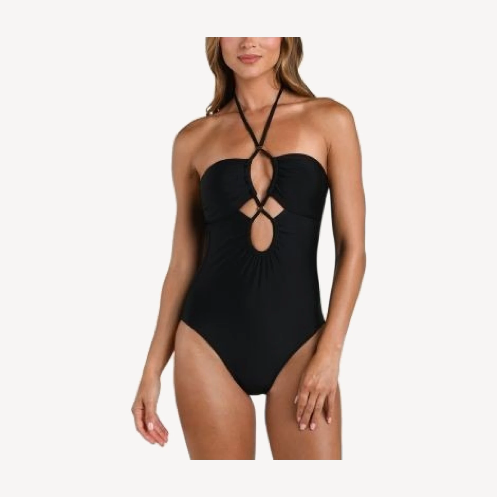 L'Agence Shiva Solid Black Keyhole Bandeau One Piece Swimsuit