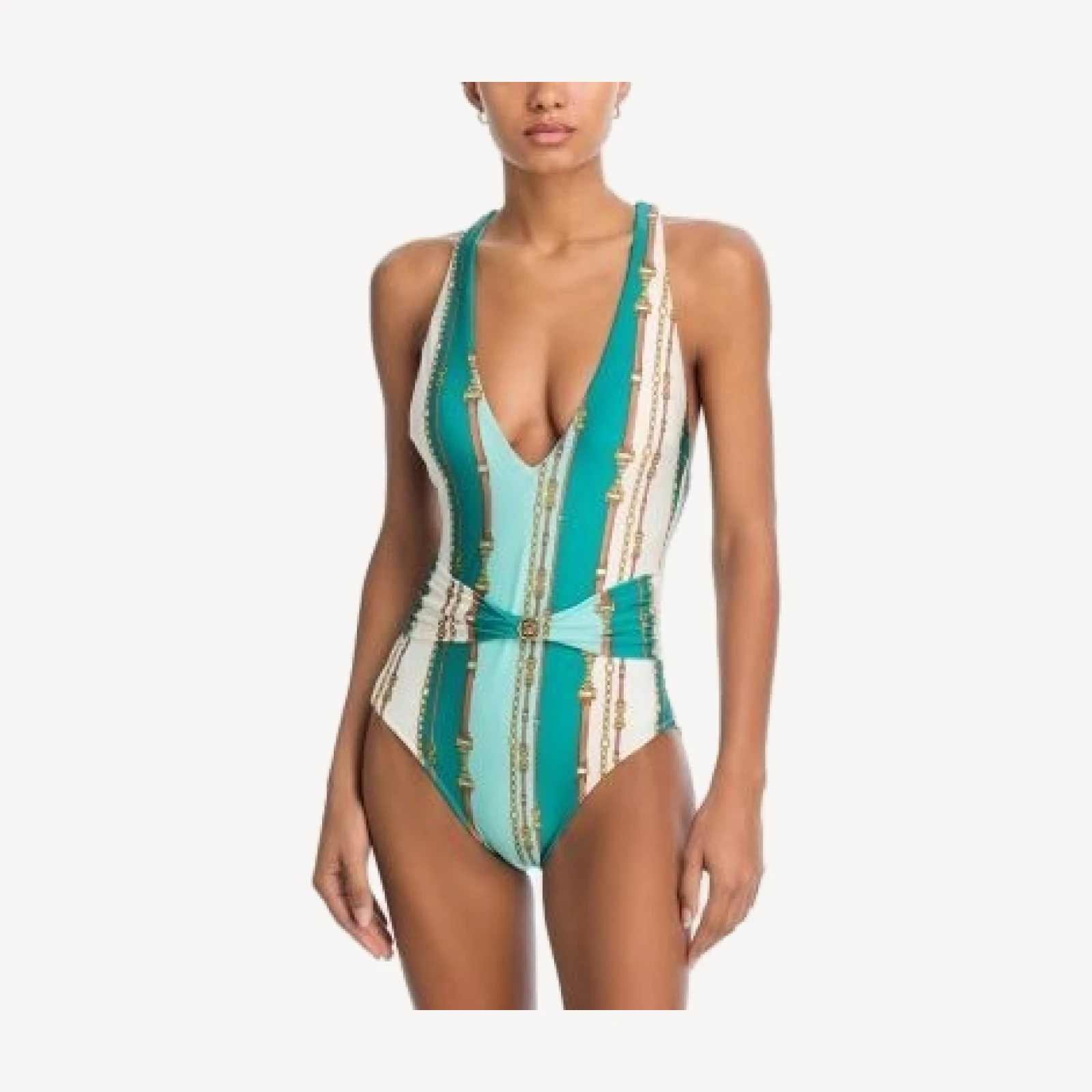 L'Agence Lisa Striped Belted Swimsuit