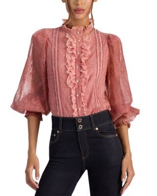Alice and Olivia Eugenia Mock Neck Lace Top