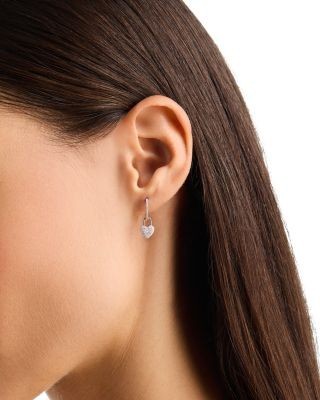 Bloomingdale's Fine Collection Diamond Heart Charm Huggie Hoop Earrings in 14K White Gold, 0.27 tcw