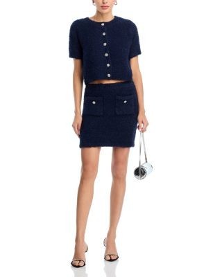 Aqua Boucle Crystal Button Skirt - Exclusive