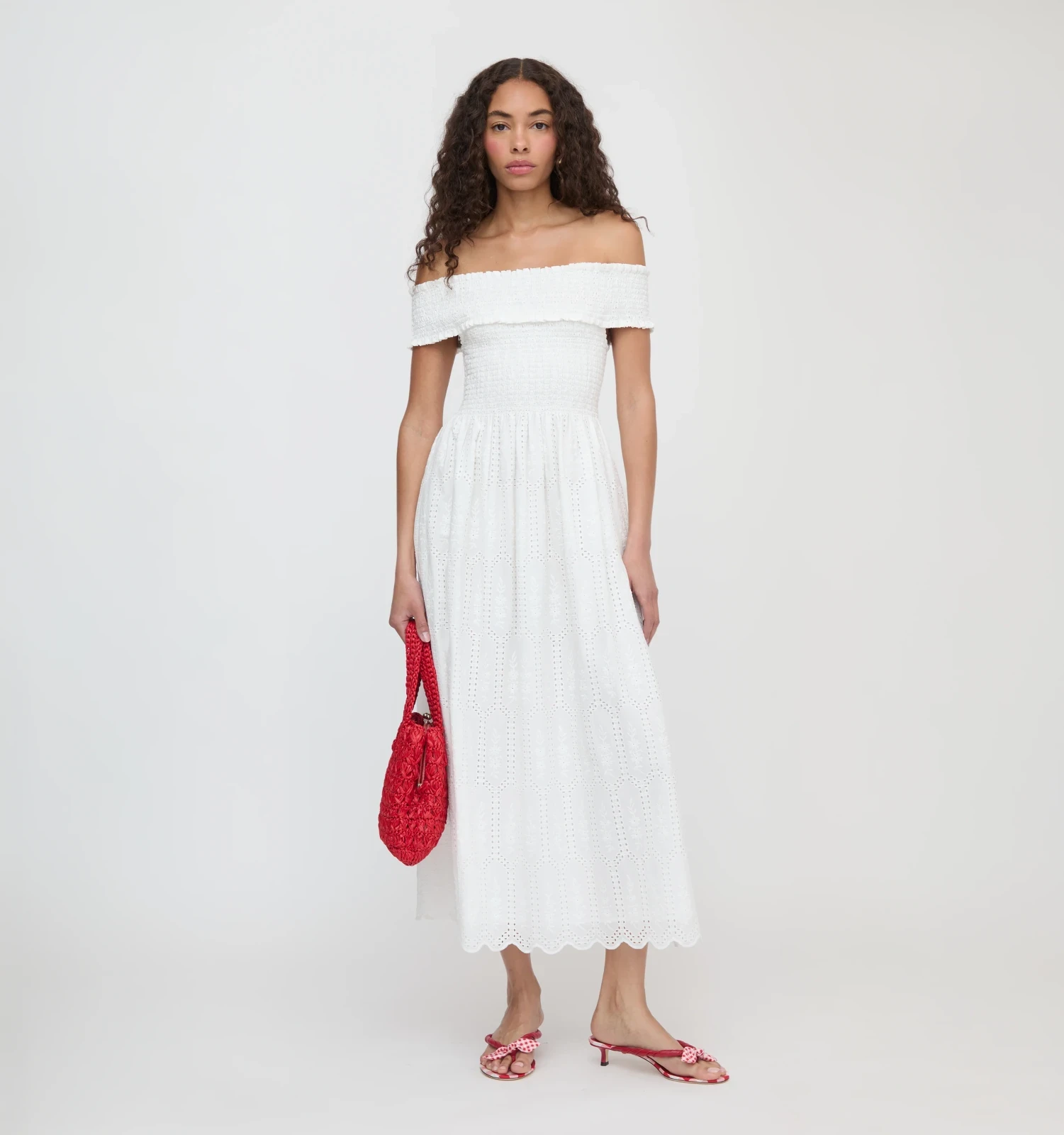 The Marguerite Nap Dress - White Trellis Broderie