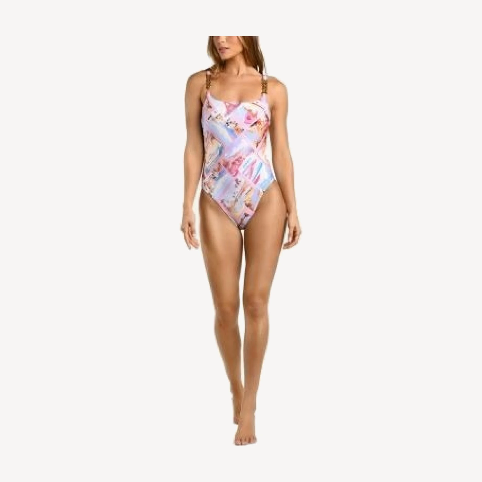 L'Agence Remi Postcard Print Basic Lingerie One Piece Swimsuit