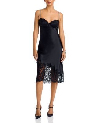 L'Agence Adrienne Silk Lace Trim Slip Dress