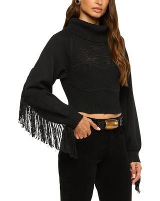 L'Agence Maddison Fringe Turtleneck Cropped Sweater