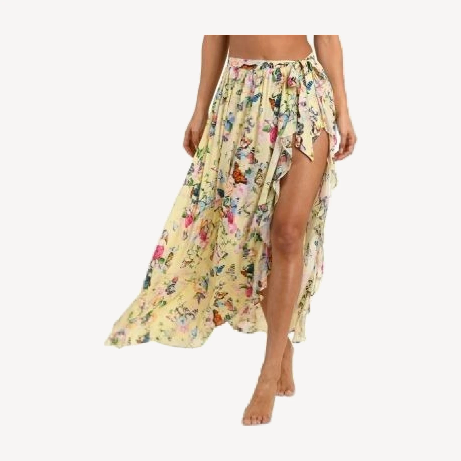 L'Agence Garden Butterflies Klaire Wrap Maxi Skirt Cover Up