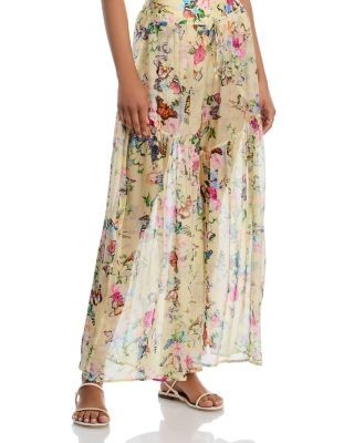 L'Agence Garden Butterflies Sharon Sheer Wide Leg Swim Cover-Up Pants