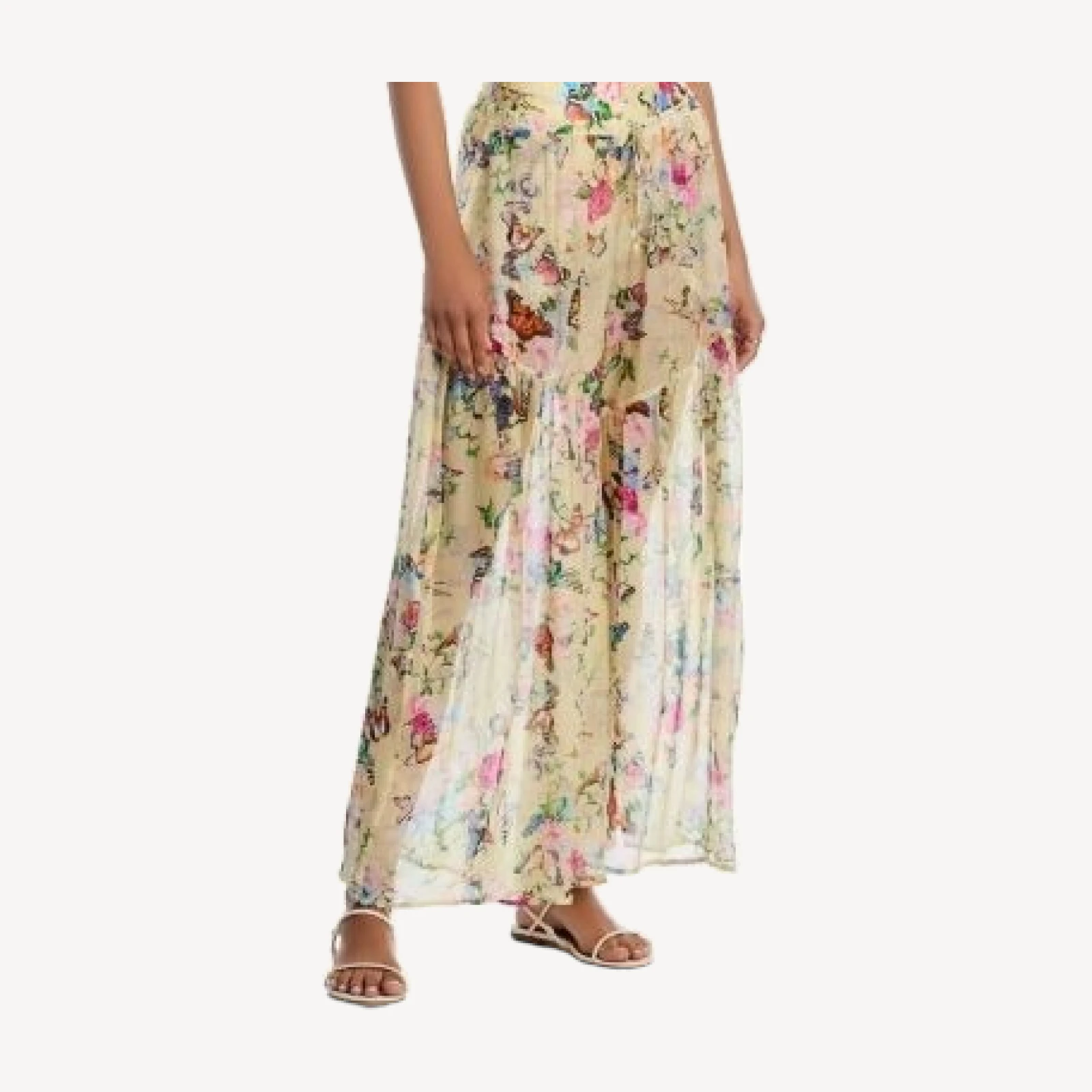 L'Agence Garden Butterflies Sharon Sheer Wide Leg Swim Cover-Up Pants
