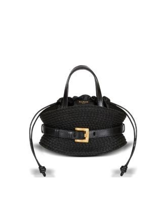Balmain Shuffle Mini Bag in Calfskin and Raffia