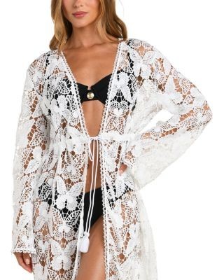 L'Agence Butterfly Crocheted Cover Up Robe