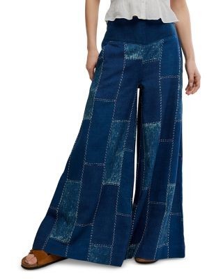 Free People Patches Wide Leg Flare Jeans in Indigo Patch