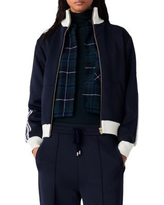 Maje Striped Heart Zip Up Sweatshirt