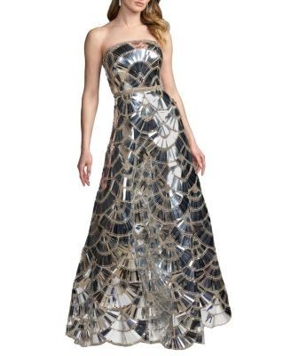 Mac Duggal Strapless Beaded Scallop Ballgown