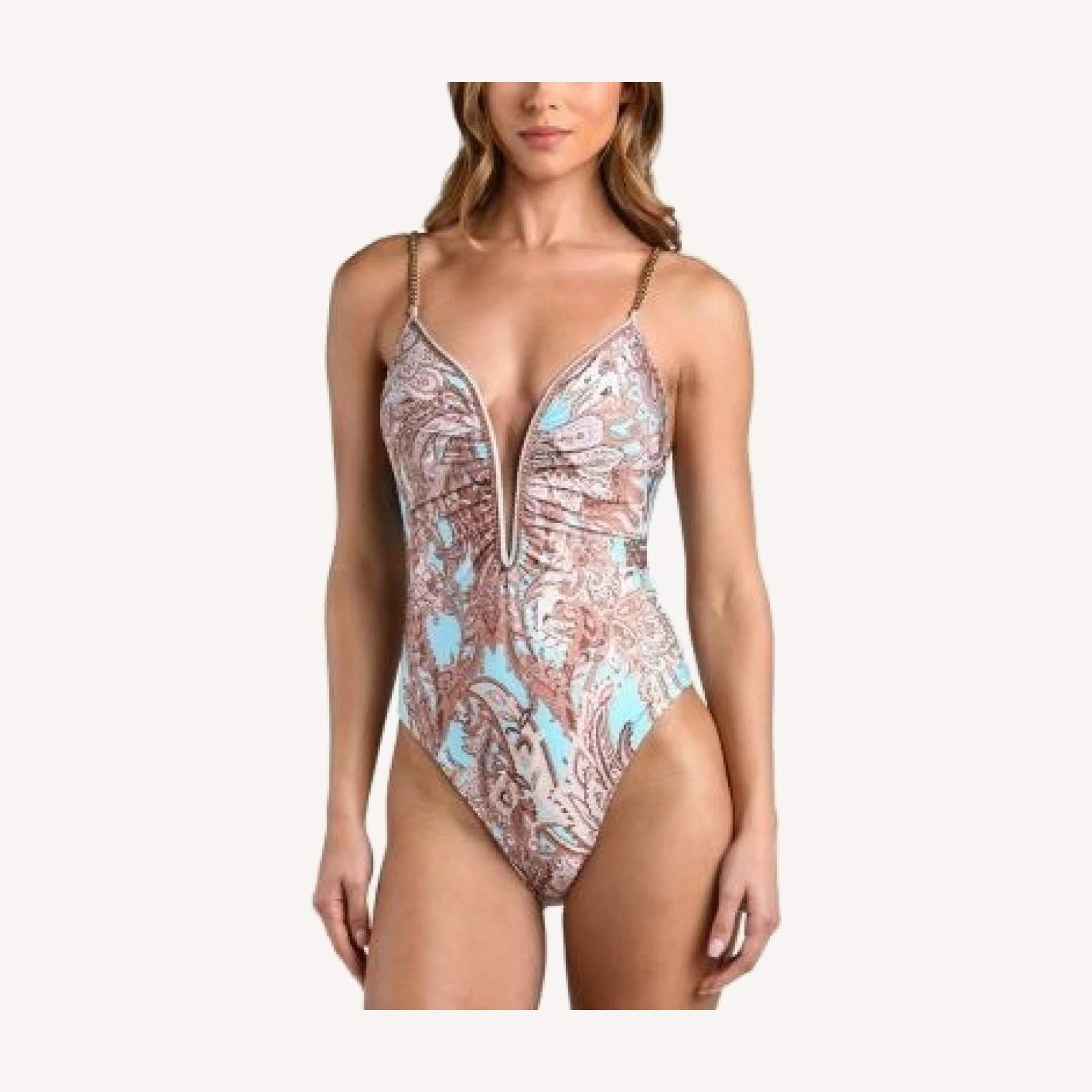 L'Agence Lilou Traditional Paisley Plunge One Piece Swimsuit
