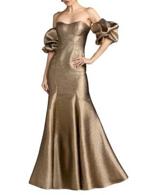 Mac Duggal Metallic Off-the-Shoulder Mermaid Gown