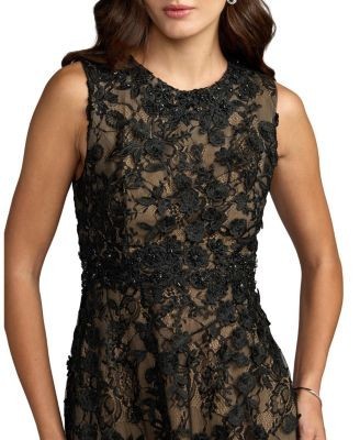 Mac Duggal Petite Floral Embroidered High Neck Midi Dress