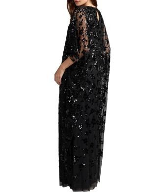 Mac Duggal Sequin Floral Cape Sleeve Caftan Gown
