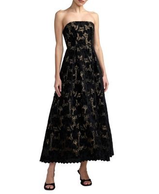 Mac Duggal Floral Lace Strapless A-Line Midi Dress