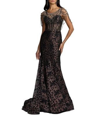 Mac Duggal Lace Corset Gown With Draped Beading