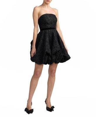 Mac Duggal Floral Lace Strapless Bubble Mini Dress