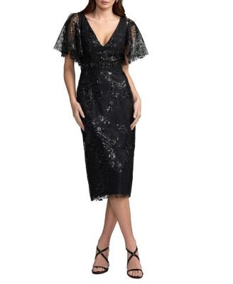 Mac Duggal Embellished Illusion Butterfly Sleeve Cocktail Dress