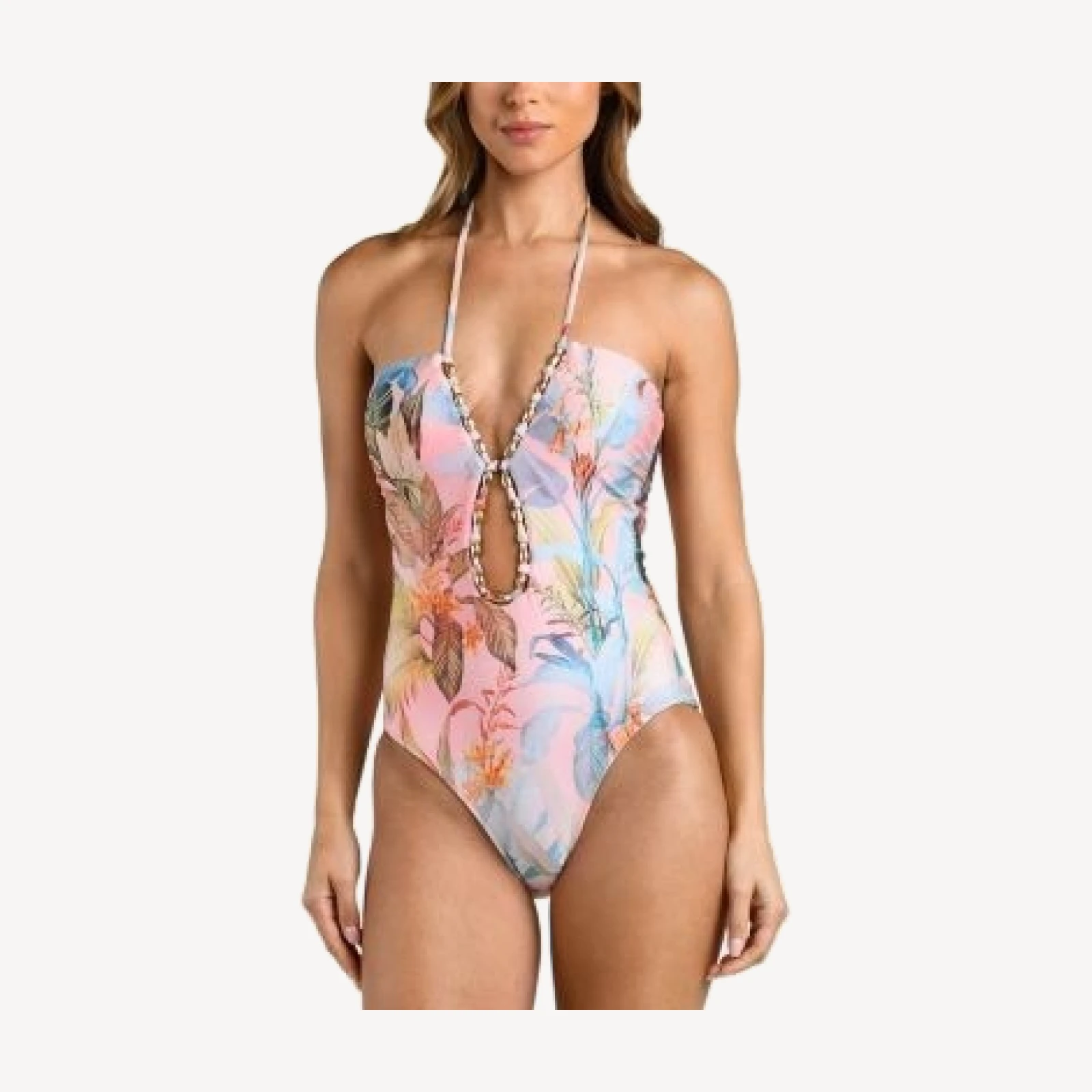 L'Agence Opus Colorful Palm Halter One Piece Swimsuit
