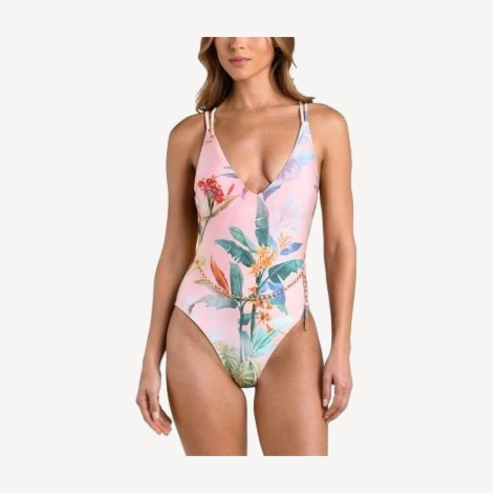 L'Agence Breana Colorful Palm Plunge One Piece Swimsuit