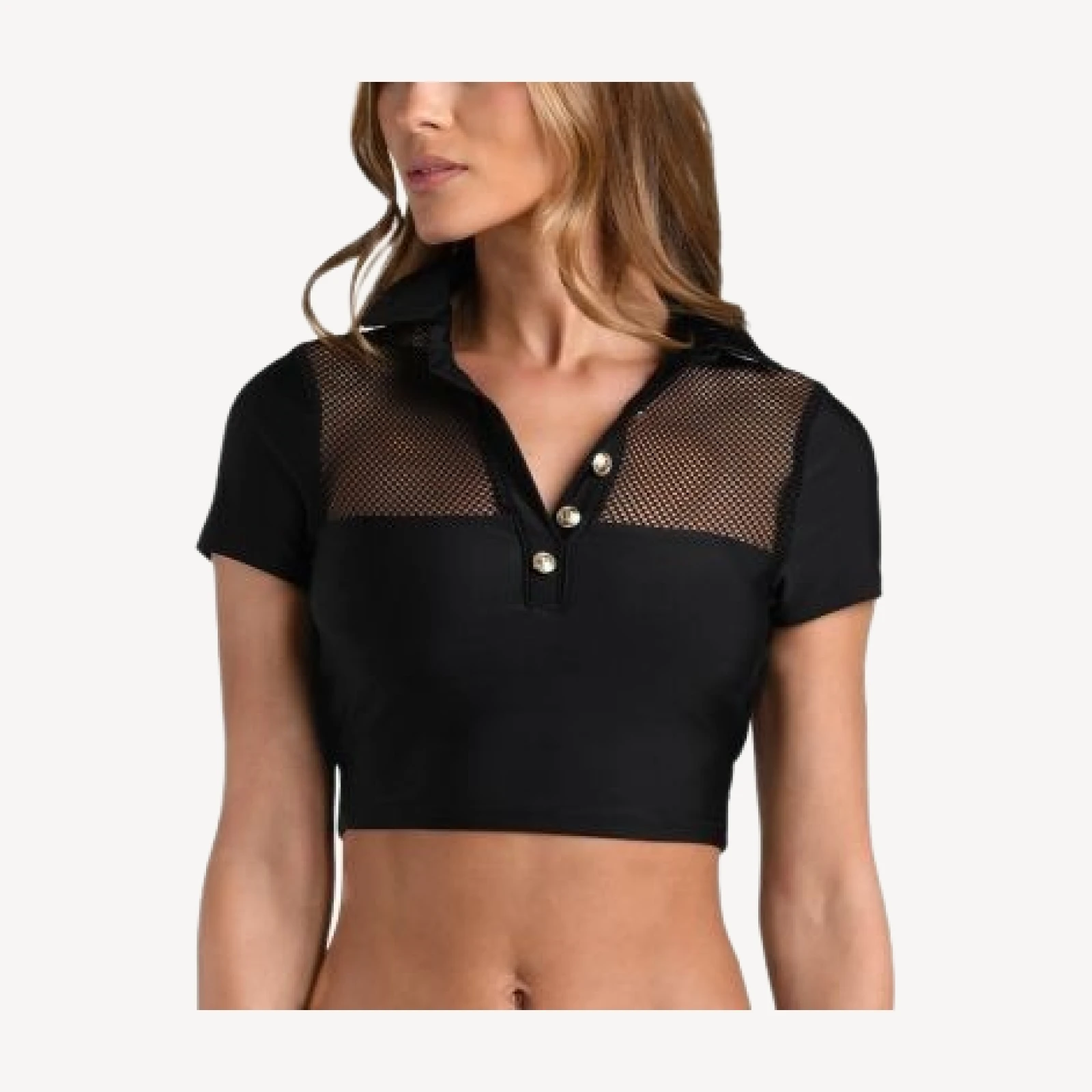 L'Agence Anastasia Mesh Solid Short Sleeve Tankini Top