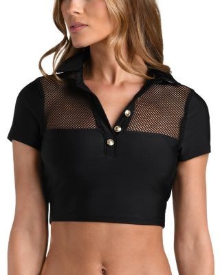 L'Agence Anastasia Mesh Solid Short Sleeve Tankini Top