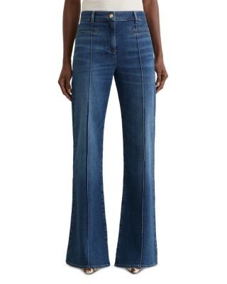 Reiss Petites Claude High Rise Flared Jeans in Mid Blue