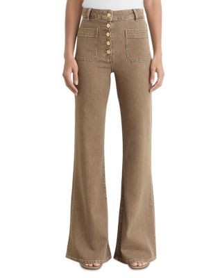 Reiss Petites Cali Mid Rise Flare Leg Jeans in Light Brown
