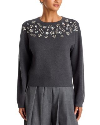 Aqua Rhinestone Embellished Crewneck Sweater - Exclusive