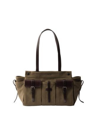 Prada Route Large Canvas And Leather Tote Bag