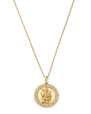 Bloomingdale's Fine Collection Diamond Ganesha Medallion Pendant Necklace in 14K Yellow Gold, 0.20 tcw